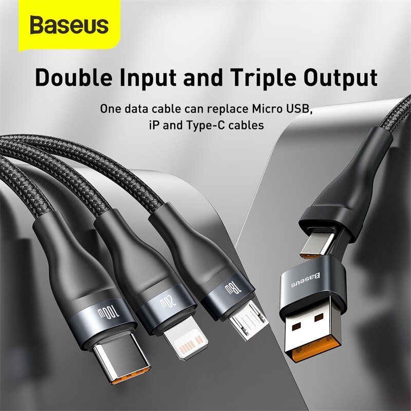 Câble USBC 4 En 1 Chargeur 5A Câble Micro-USB / USB-C / Lightning Charge  Rapide - Baseus