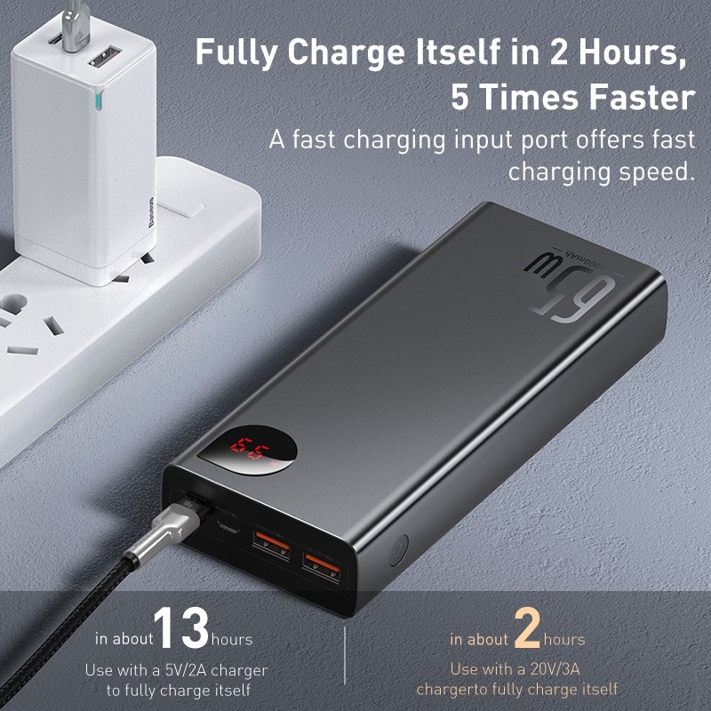 65W Power Bank 30000mAh USB type C PD Charge rapide Powerbank Portable  chargeur de batterie externe
