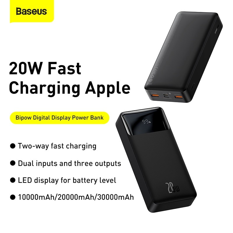 Batterie Externe PD 20W 10000mAh 20000 MAh Ou 30000mAh Charge Rapide -  Baseus