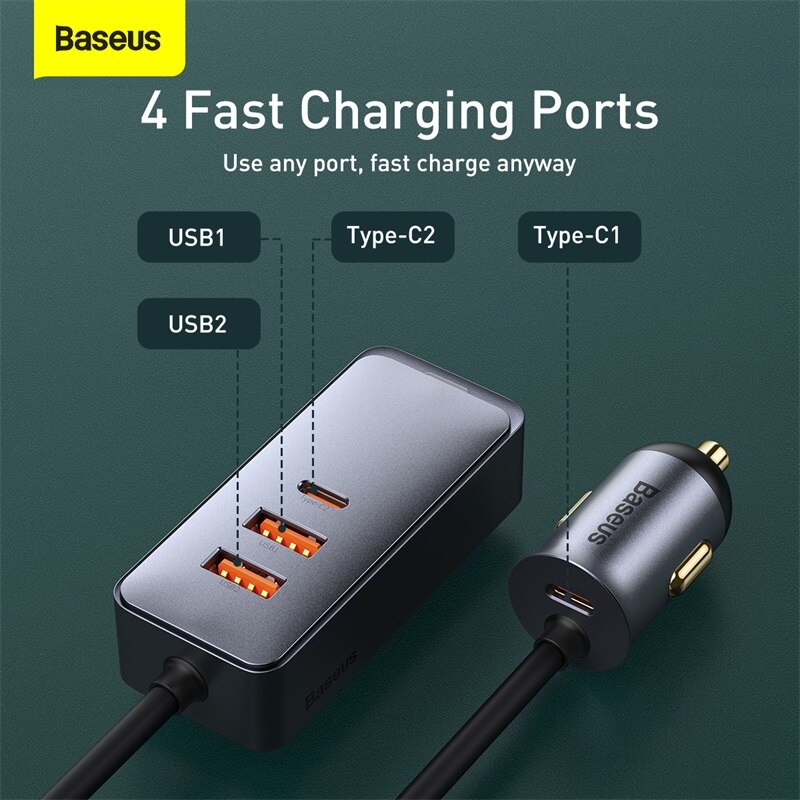Chargeur De Voiture 120W Avec Port USB-C Charge Rapide QC 3.0 PD