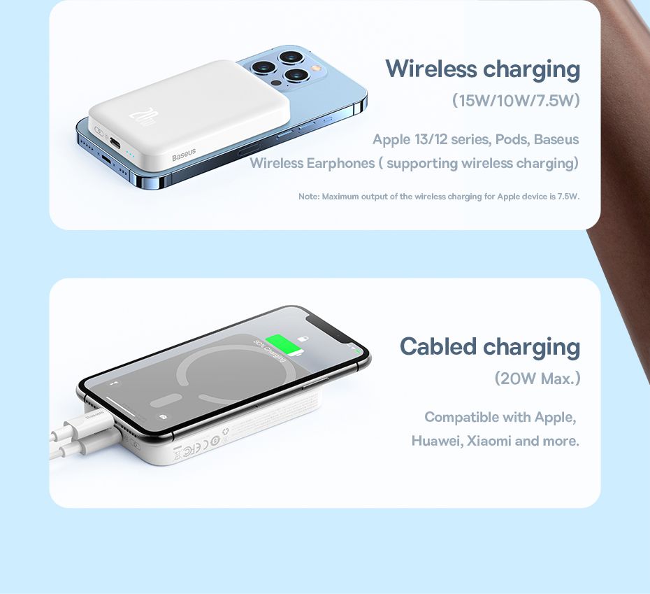 Batterie Externe Magnétique Sans Fil 20W 6000mAh, Boîtier En Silicone  Antidérapant 14.7mm, Charge Rapide Pour IPhone Série 8-13 - Baseus