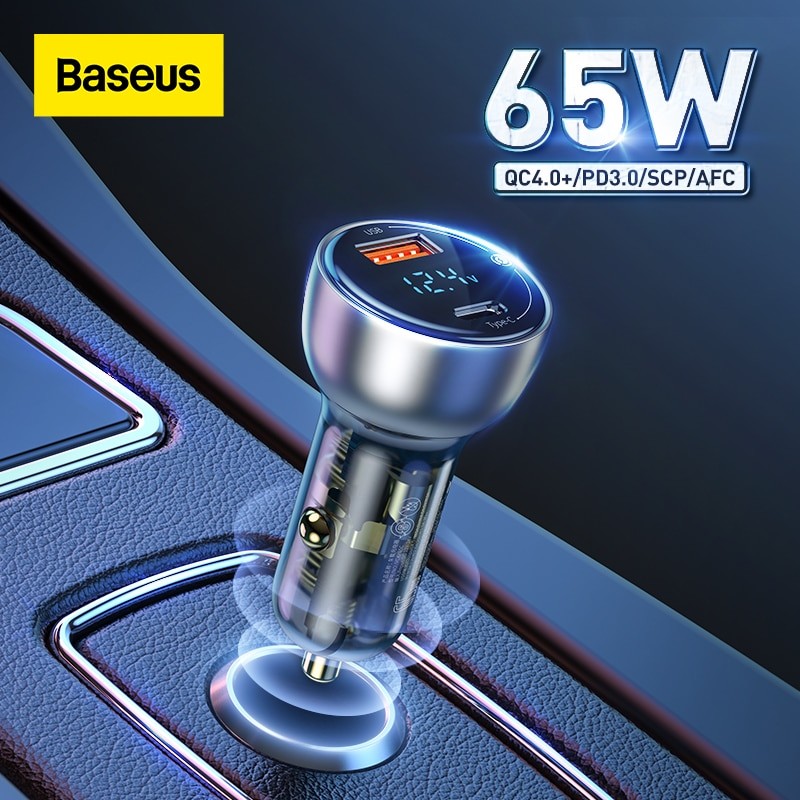 65w Chargeur rapide pour voiture double adaptateur USB voiture