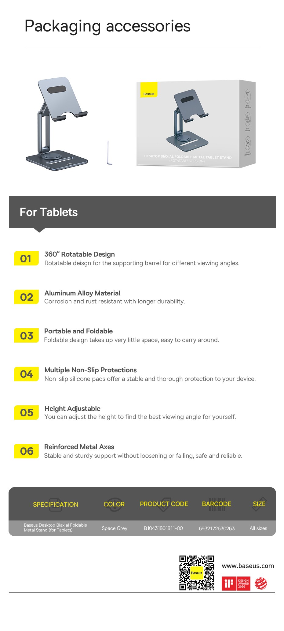 Baseus Tablet Stand For iPad Pro 12.9 11 Xiaomi Tablet Aluminum