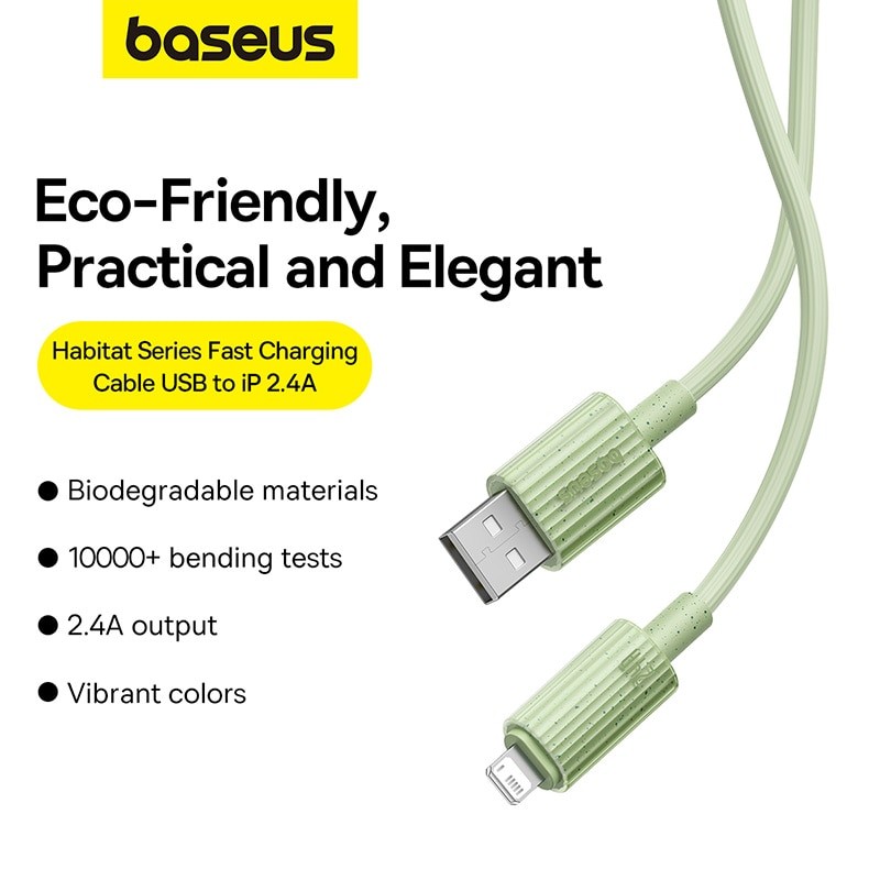 Câble USB écologique Pour IPhone, Chargeur Rapide, Câble De Pluie Pour IPad,  14, 13, 12, 11 Pro Max, X, Xr, 8, 7, Graphite A - Baseus