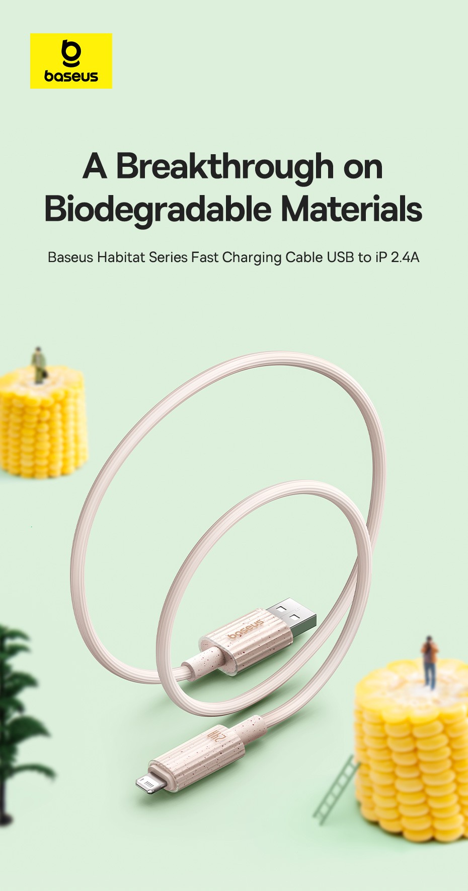 Câble USB écologique Pour IPhone, Chargeur Rapide, Câble De Pluie Pour  IPad, 14, 13, 12, 11 Pro Max, X, Xr, 8, 7, Graphite A - Baseus