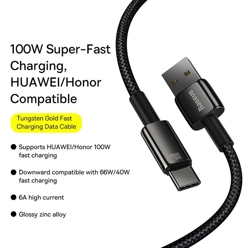 Câble 100 W USB Type C Charge Rapide Fil USB-C Chargeur Données Pour Huawei  P30 Realme Oneplus Pheadphones F3 Samsung - Baseus