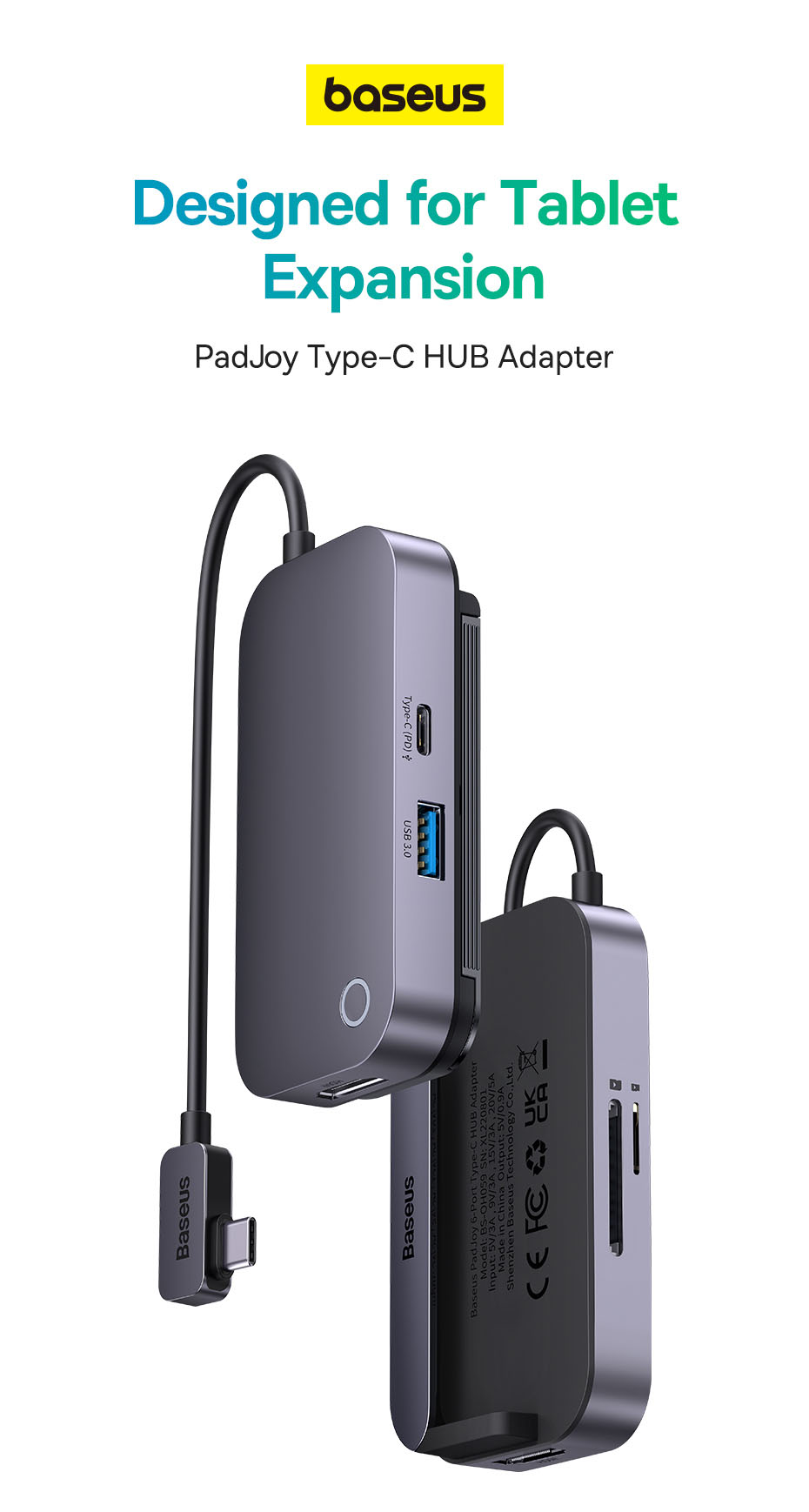 Hub USB 3.0 / 3.1 à 3 ports avec lecteur de carte, SD / SDHC / TF