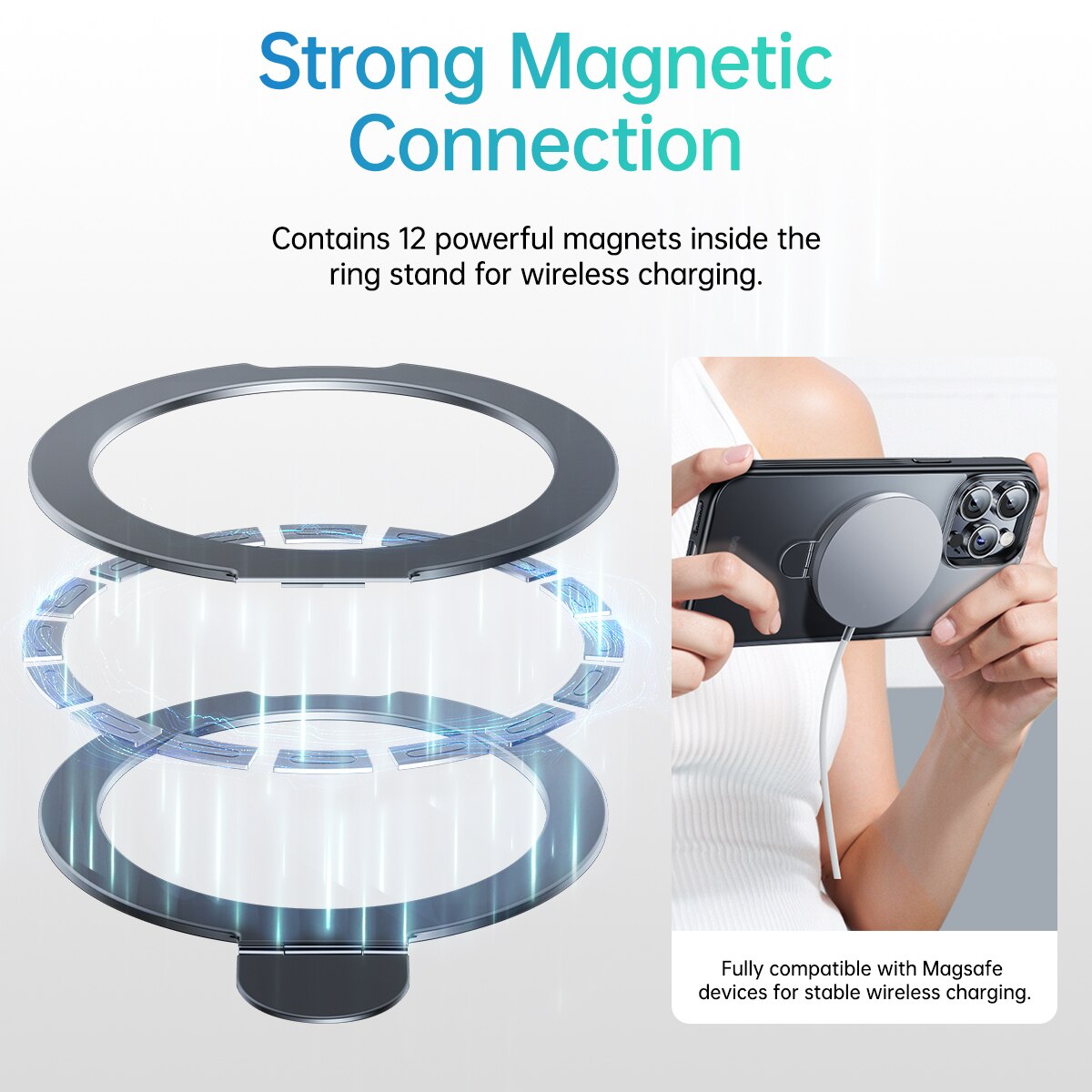 Support d'anneau magnétique Magsafe compatible Iphone, charge sans