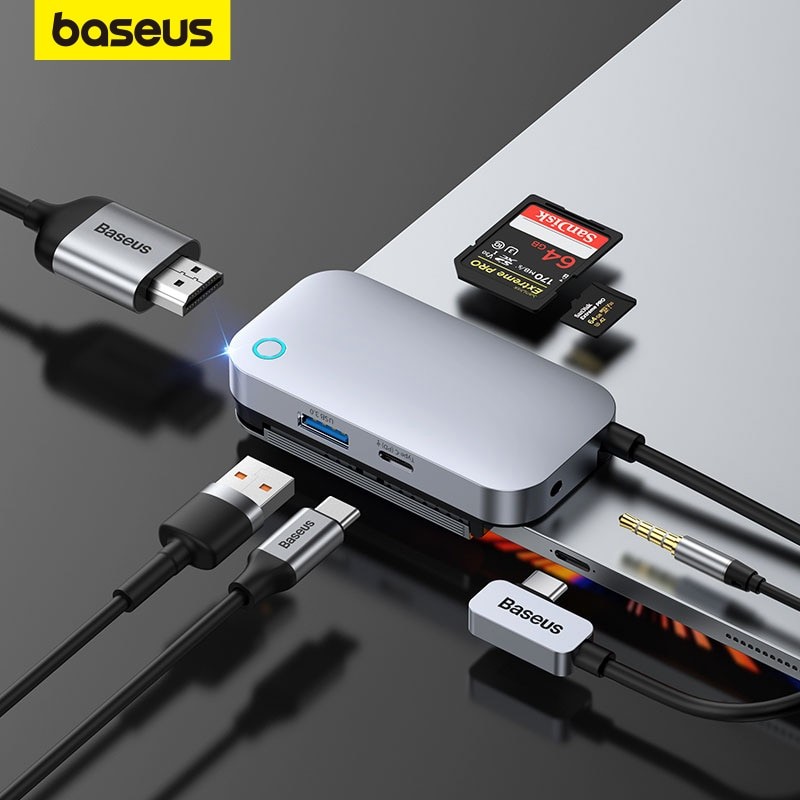 Hub USB-C 6 en 1 pour adaptateur MacBook-Pro Type C Lecteur de carte SD  multiport 4K HDMI