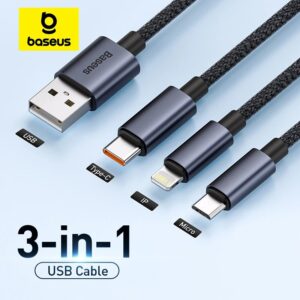 Câble USB 3 en 1 Type C pour Samsung, Xiaomi Mi 9, Huawei, iPhone 13, 12, 11, Chargeur de Téléphone, Câble de Données Micro USB