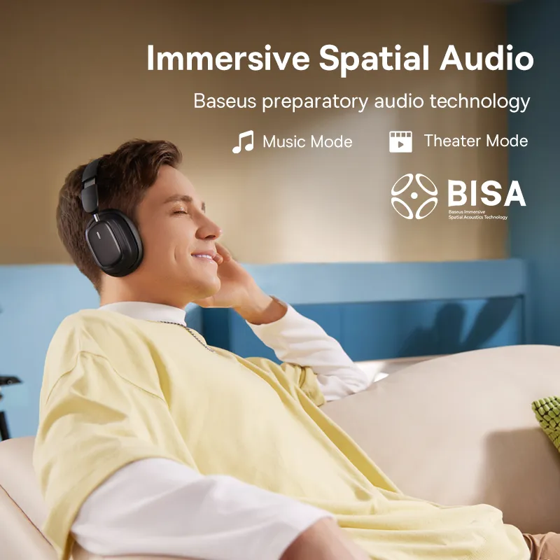 Casque Bluetooth Bowie H1i, Bluetooth 5.3, 38db ANC, Suppression Du Bruit,  Audio Spatial 3D Haute Résolution, Ensembles De Sauna Sur L'oreille, 100H -  Baseus