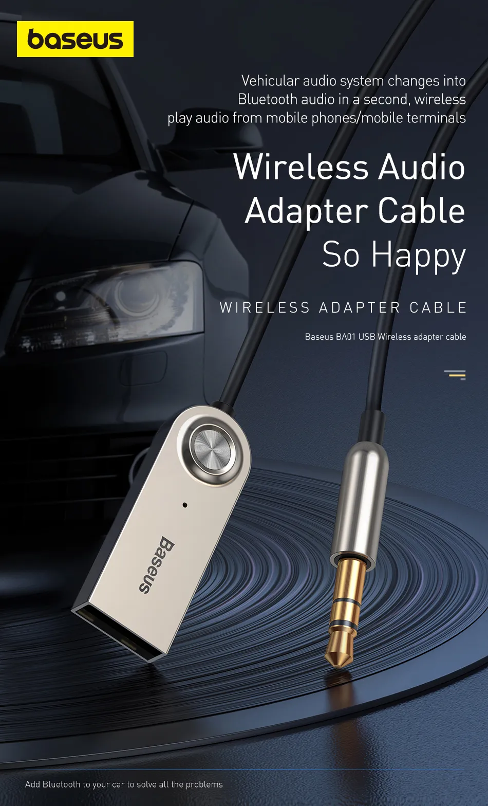 Baseus – Récepteur Audio Bluetooth Aux, Voiture, Kit Mains-libres,  Transmetteur De Musique - Prix pas cher
