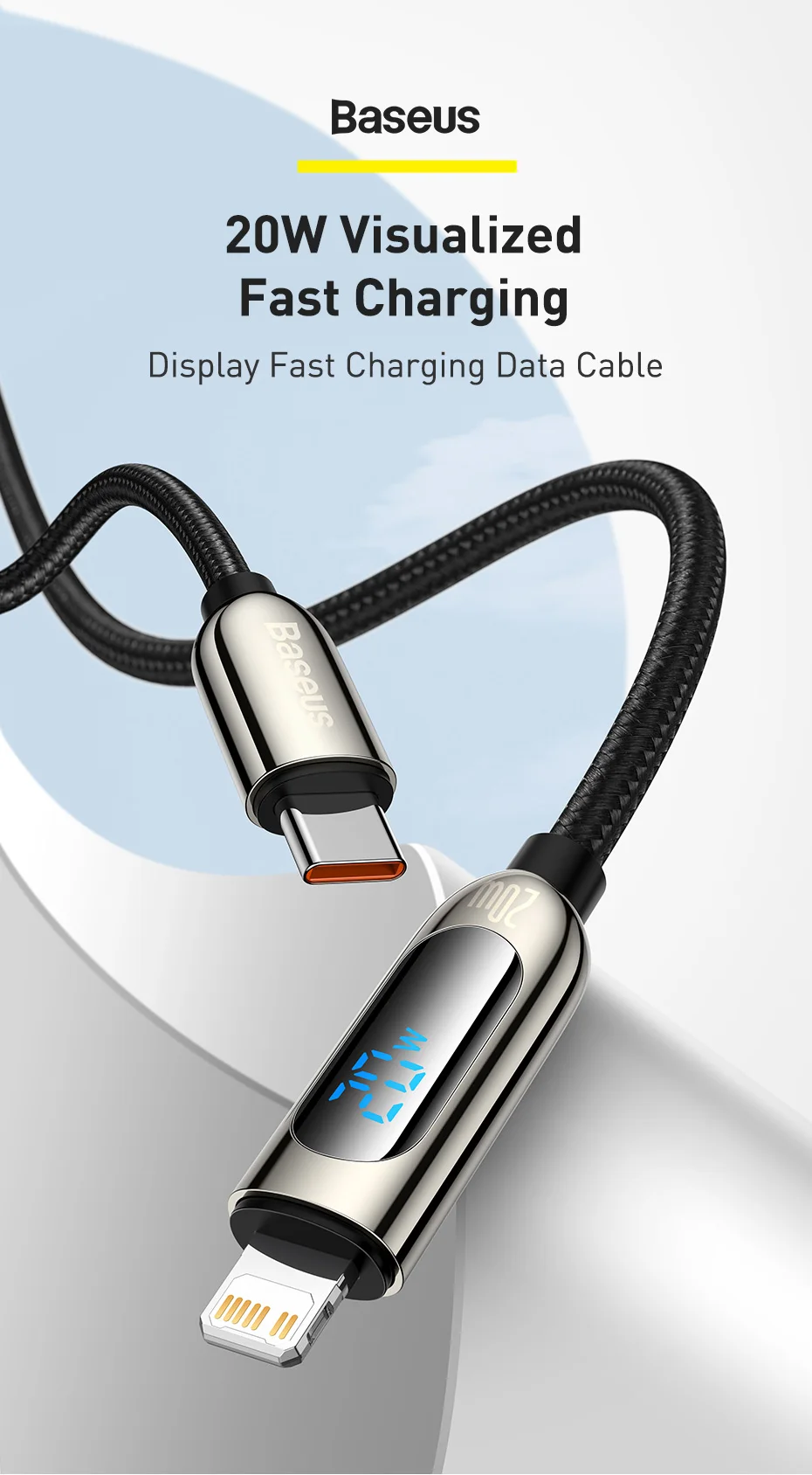 Câble USB C à Affichage Numérique Pour IPhone, Charge Rapide En Poly,  Données De Téléphone Portable, Pluie, 20W, PD, 14, 13, 12 Pro Max - Baseus